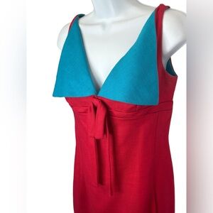 Teal Traina Size 10 / Lg Vintage 1960s Colorblock Linen Shift Dress